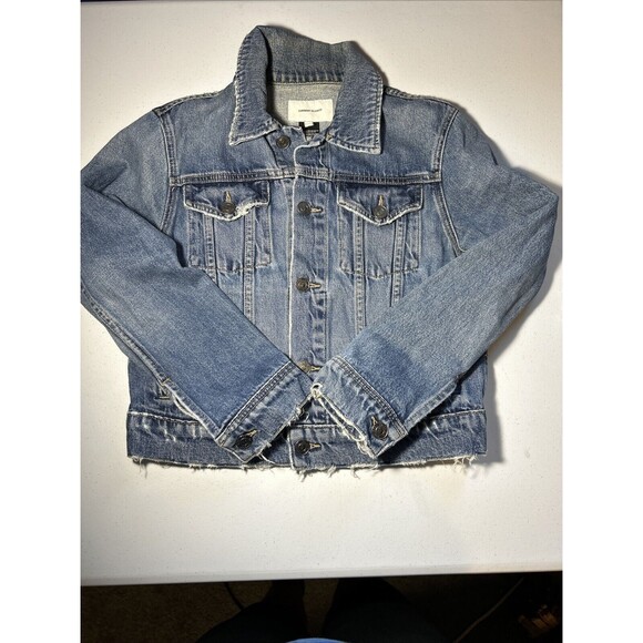Current/Elliott The Baby Trucker Grassland Denim Jean Jacket Women 1 Destressed - Picture 10 of 10